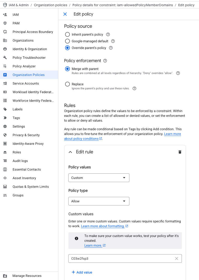 GCP Allowed Policy Member Domains